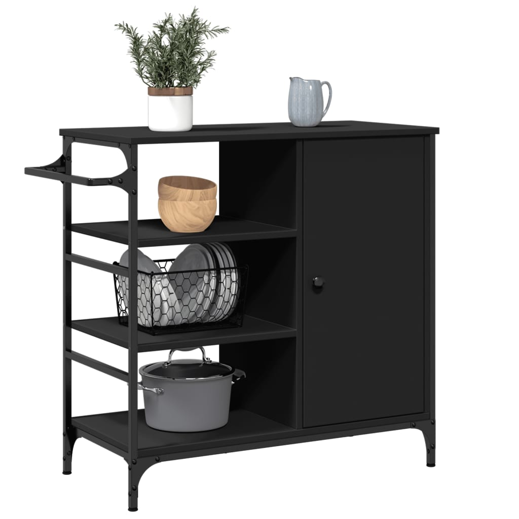vidaXL Kitchen Trolley Black 87,5x38,5x84,5 cm Engineered Wood