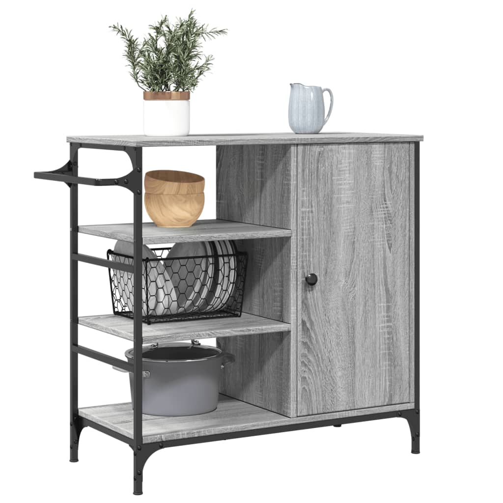vidaXL Kitchen Trolley Grey Sonoma 87,5x38,5x84,5 cm Engineered Wood