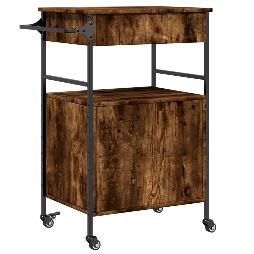 vidaXL Kitchen Trolley Smoked Oak 56x43x89.5 cm Engineered Wood