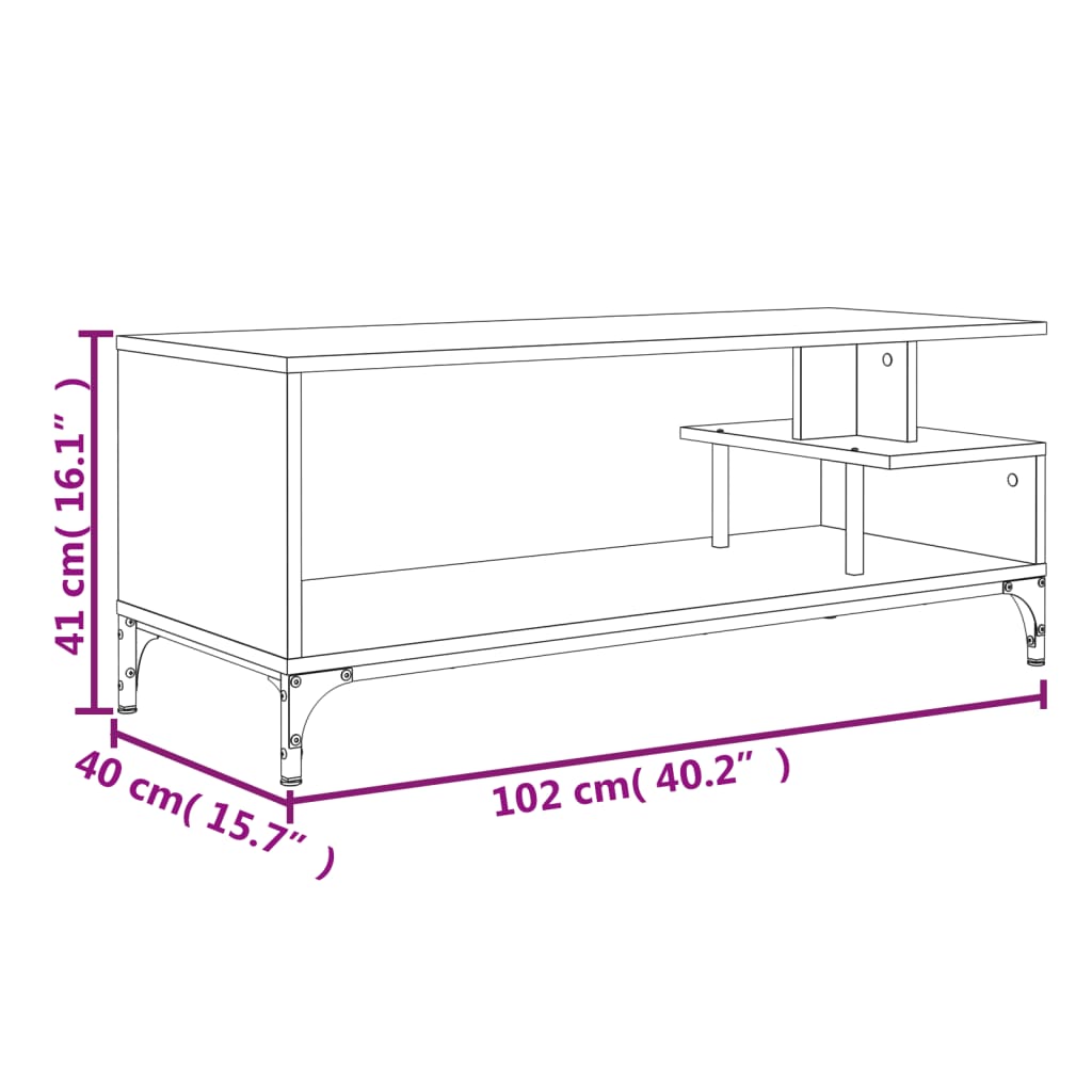 vidaXL TV Cabinet Grey Sonoma 102x40x41 cm Engineered Wood and Powder-coated Steel
