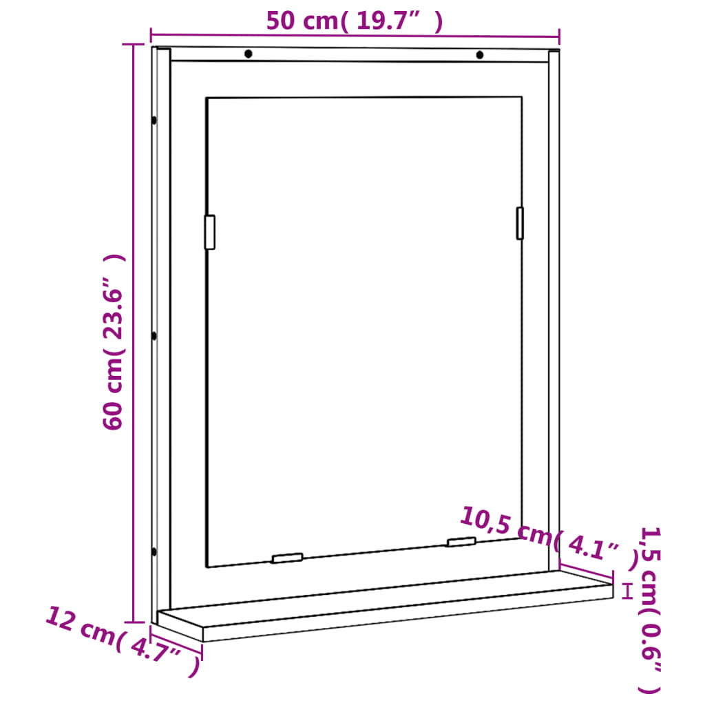 vidaXL Bathroom Mirror with Shelf Grey Sonoma 50x12x60 cm Engineered Wood