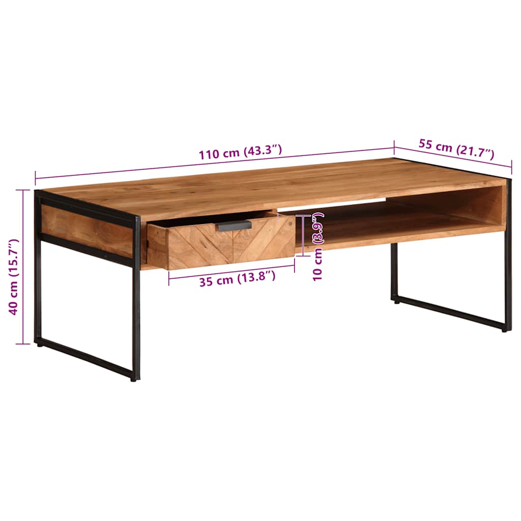 vidaXL Coffee Table 110x55x40 cm Solid Wood Acacia