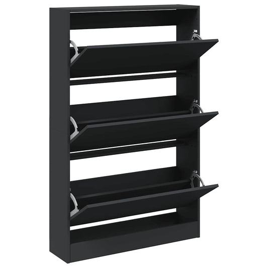 vidaXL Shoe Cabinet Black 80x21x125,5 cm Engineered Wood