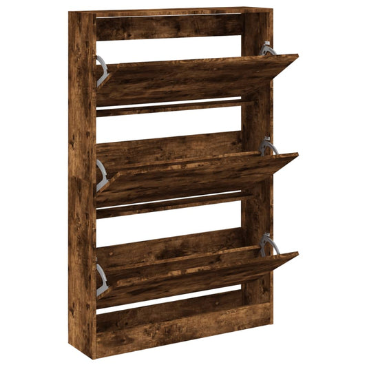 vidaXL Shoe Cabinet Smoked Oak 80x21x125,5 cm Engineered Wood
