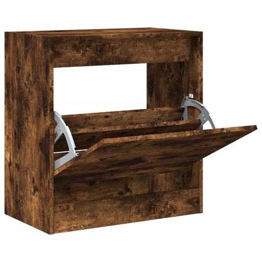 vidaXL Shoe Cabinet Smoked Oak 60x34x63,5 cm Engineered Wood