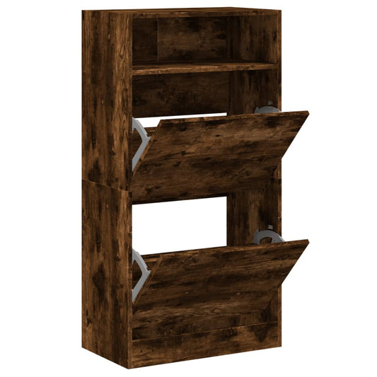vidaXL Shoe Cabinet Smoked Oak 60x34x116 cm Engineered Wood