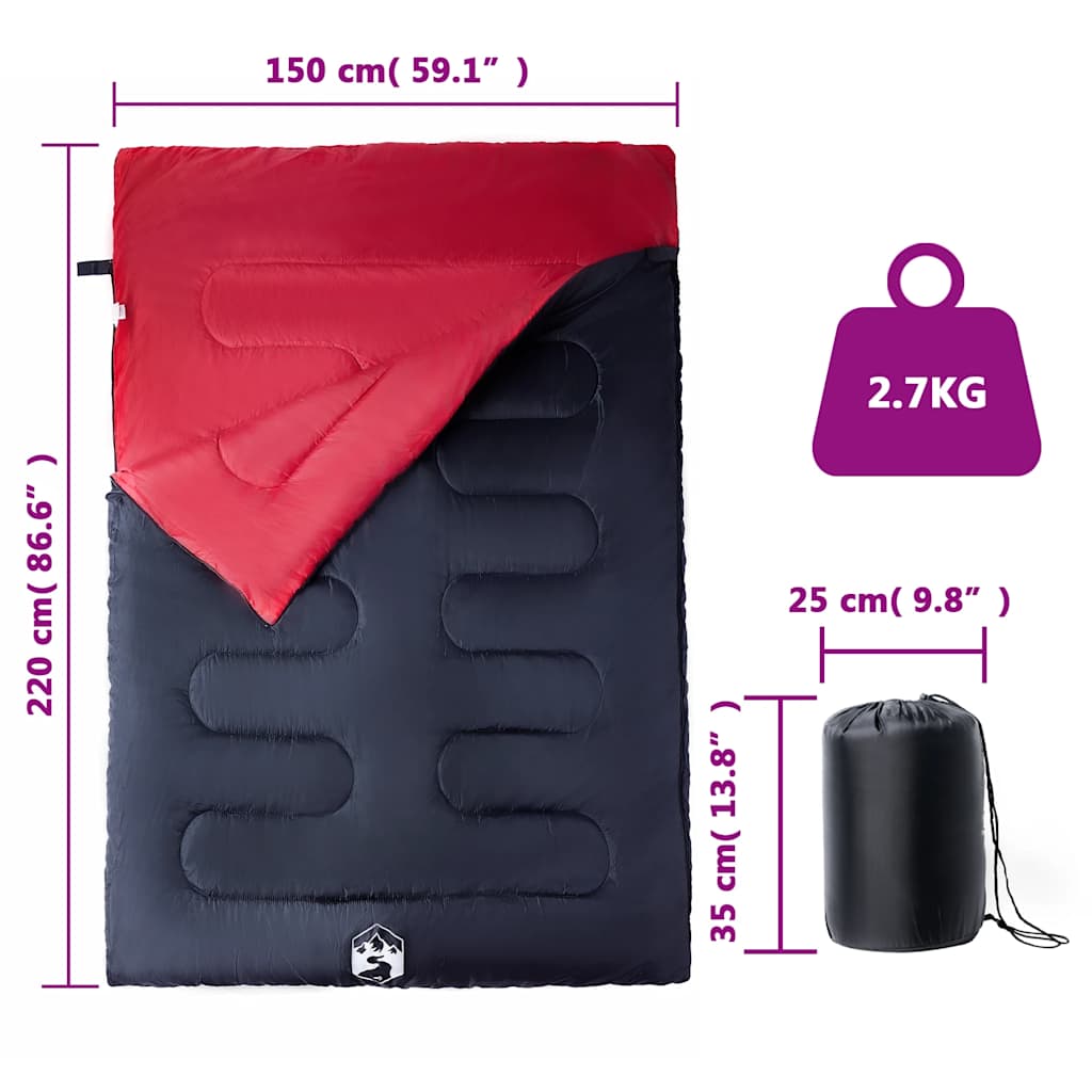 vidaXL Double Sleeping Bag with Pillows for Adults Camping 3-4 Seasons