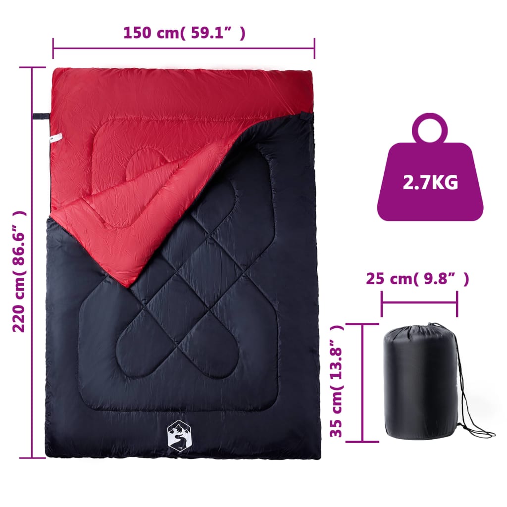 vidaXL Double Sleeping Bag with Pillows for Adults Camping 3-4 Seasons