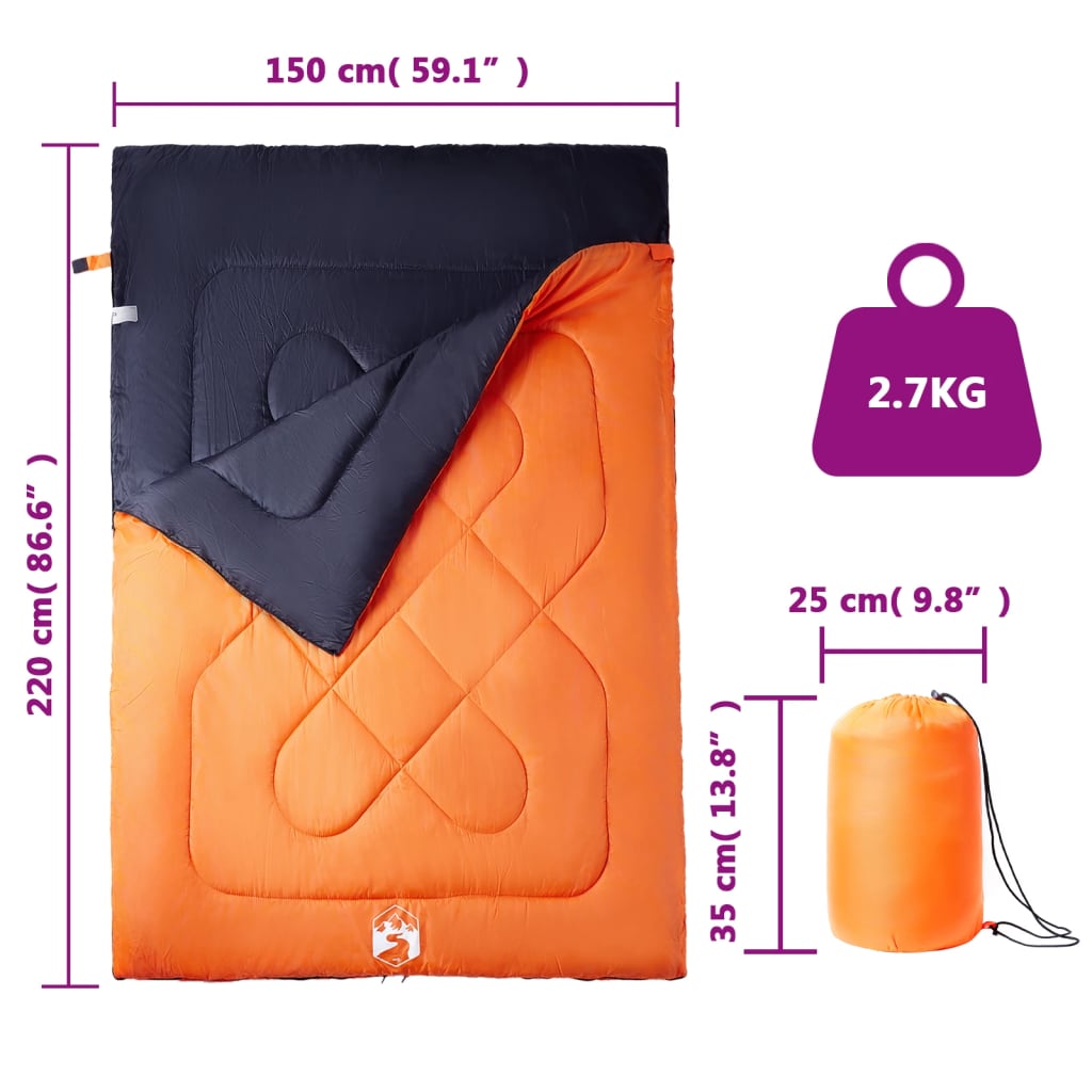 vidaXL Double Sleeping Bag with Pillows for Adults Camping 3-4 Seasons