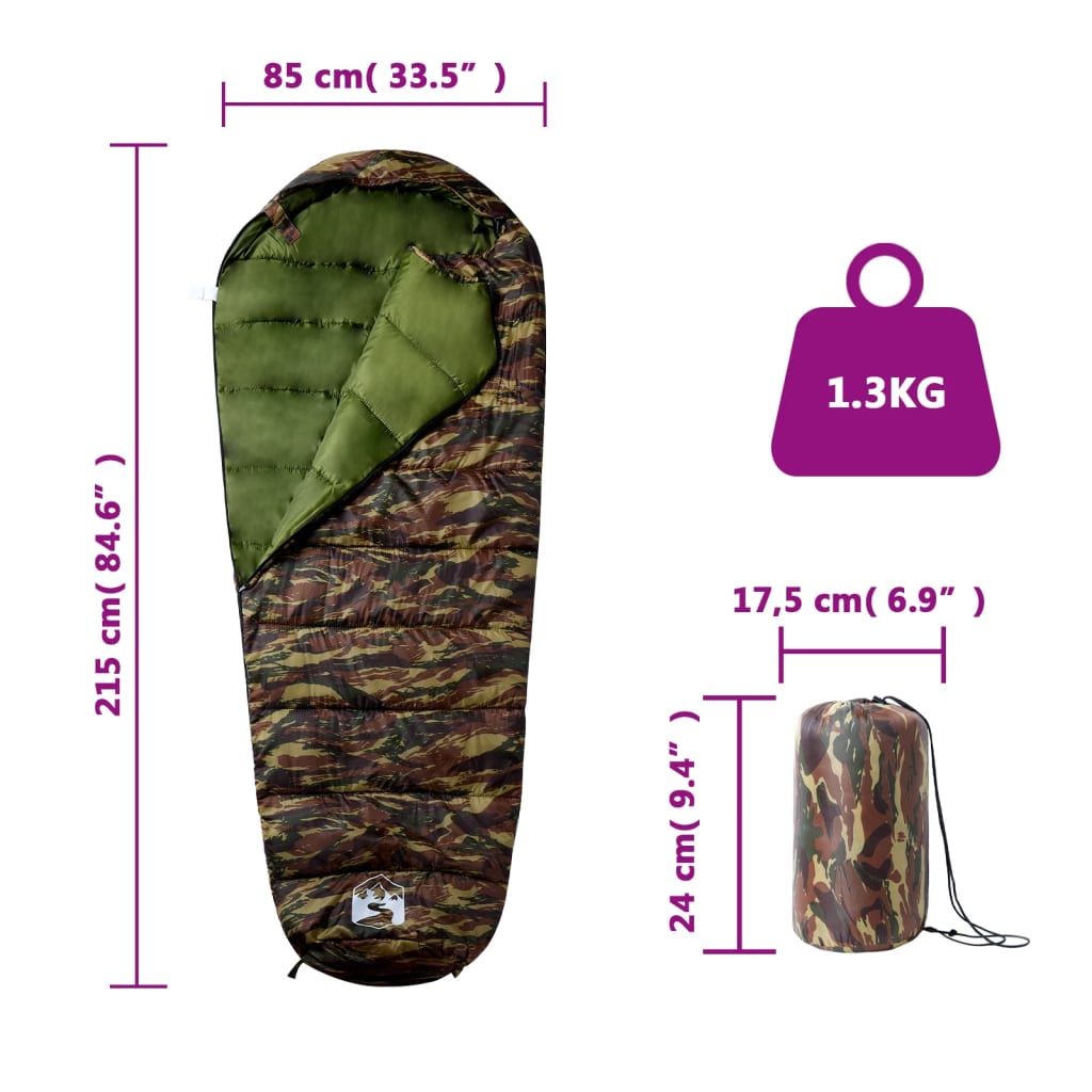 vidaXL Mummy Sleeping Bag for Adults Camping 3 Seasons