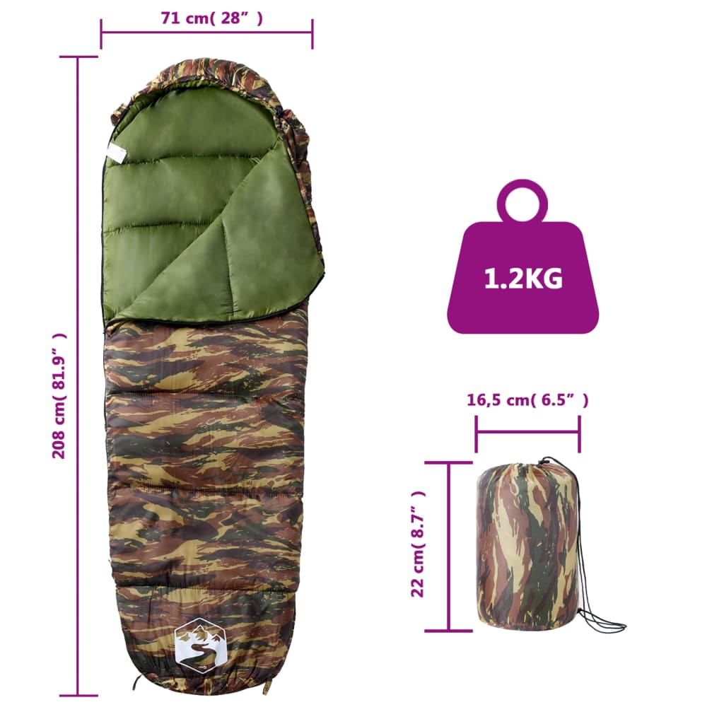 vidaXL Mummy Sleeping Bag for Adults Camping 3 Seasons