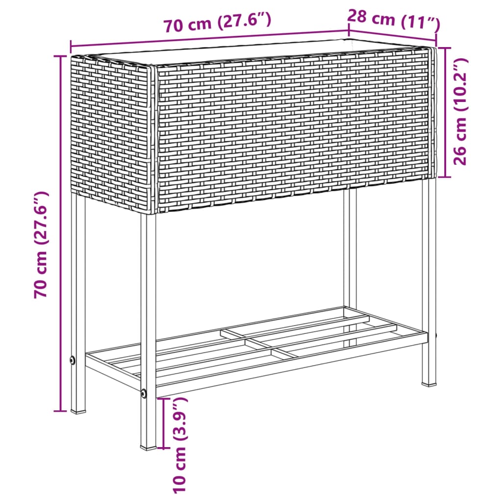 vidaXL Garden Planter with Shelf Grey Poly Rattan