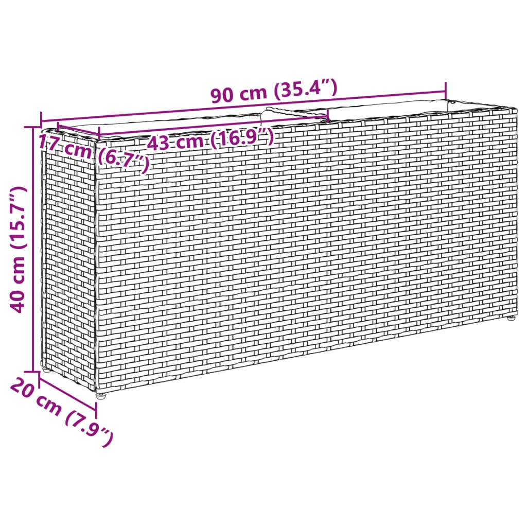 vidaXL Garden Planter with 2 Pots Grey 90x20x40 cm Poly Rattan