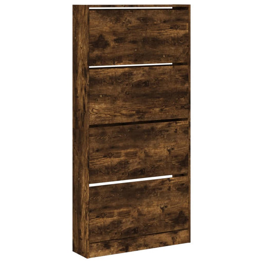 vidaXL Shoe Cabinet with 4 Flip-Drawers Smoked Oak 80x21x163,5 cm