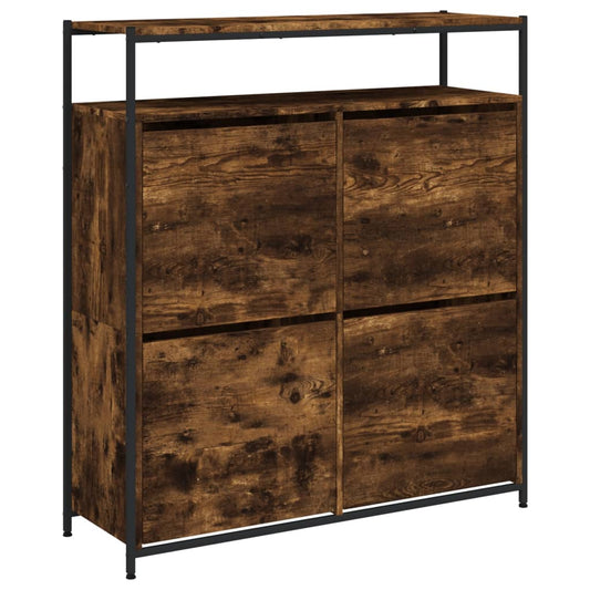 vidaXL Shoe Cabinet with 4 Flip-Drawers Smoked Oak 100x34x112 cm