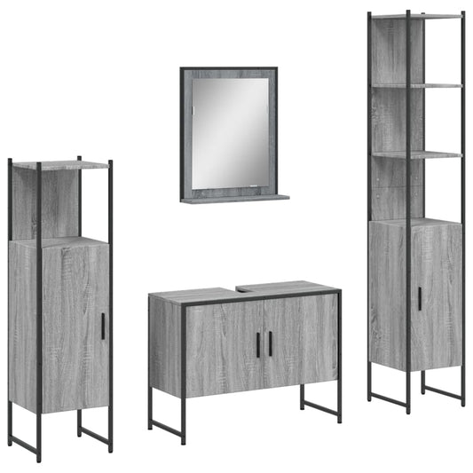 vidaXL 4 Piece Bathroom Cabinet Set Grey Sonoma Engineered Wood