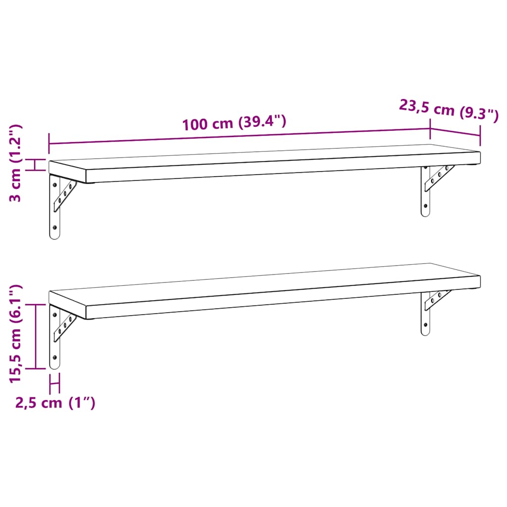 vidaXL Wall Shelves 2 pcs 100x23,5 cm Silver Stainless Steel