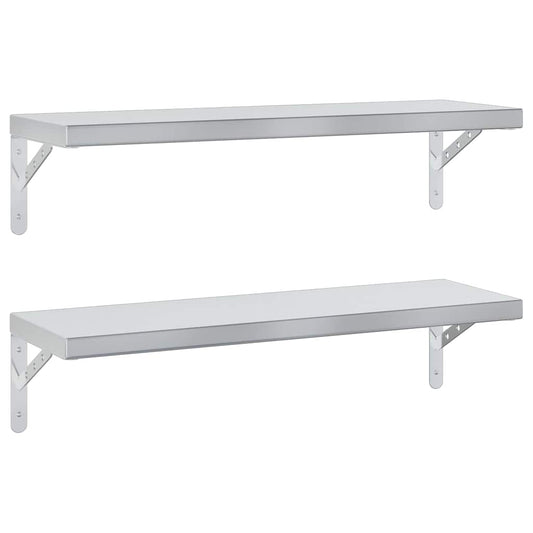 vidaXL Wall Shelves 2 pcs 75x23,5 cm Silver Stainless Steel