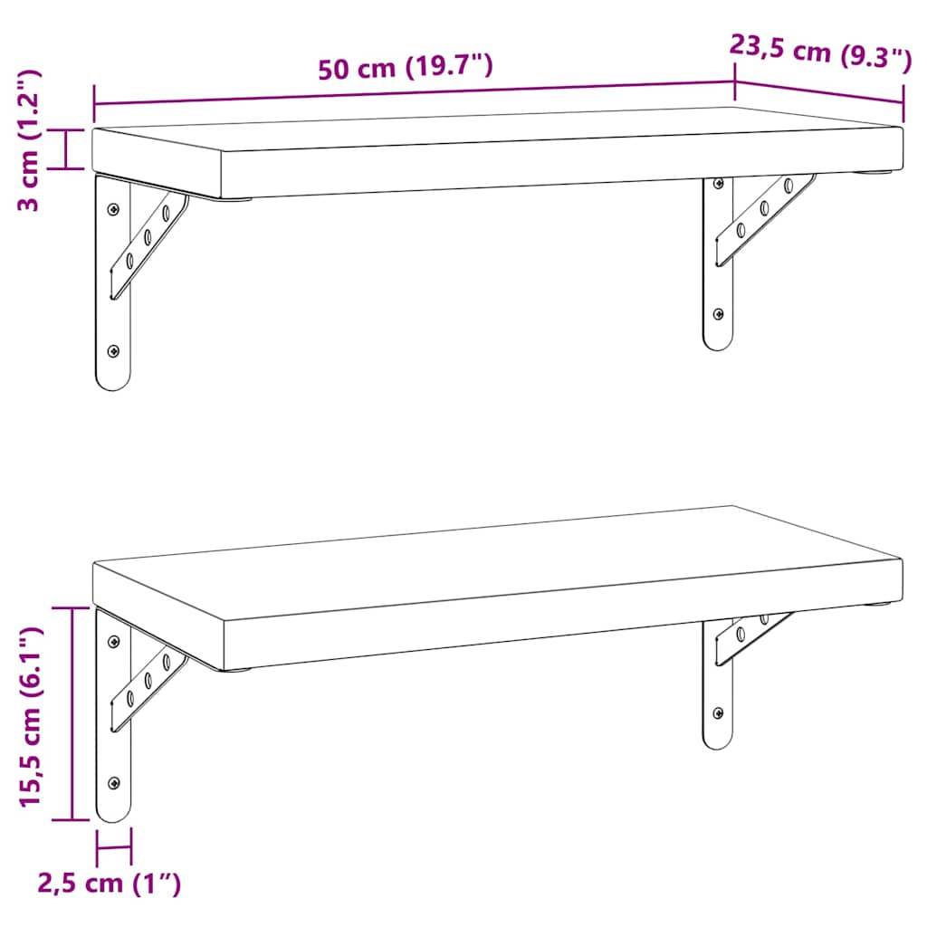 vidaXL Wall Shelves 2 pcs 50x23.5 cm Silver Stainless Steel