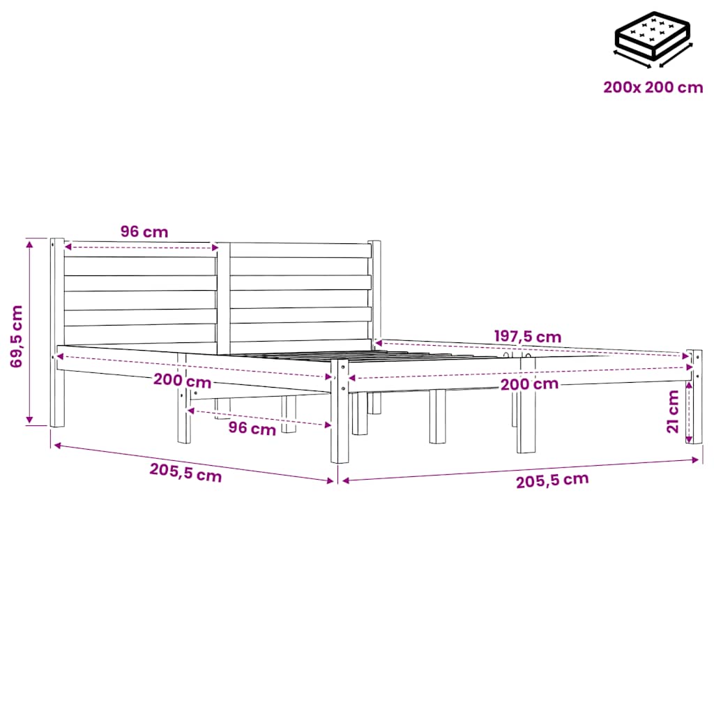 vidaXL Bed Frame without Mattress Wax Brown 200x200 cm Solid Wood Pine