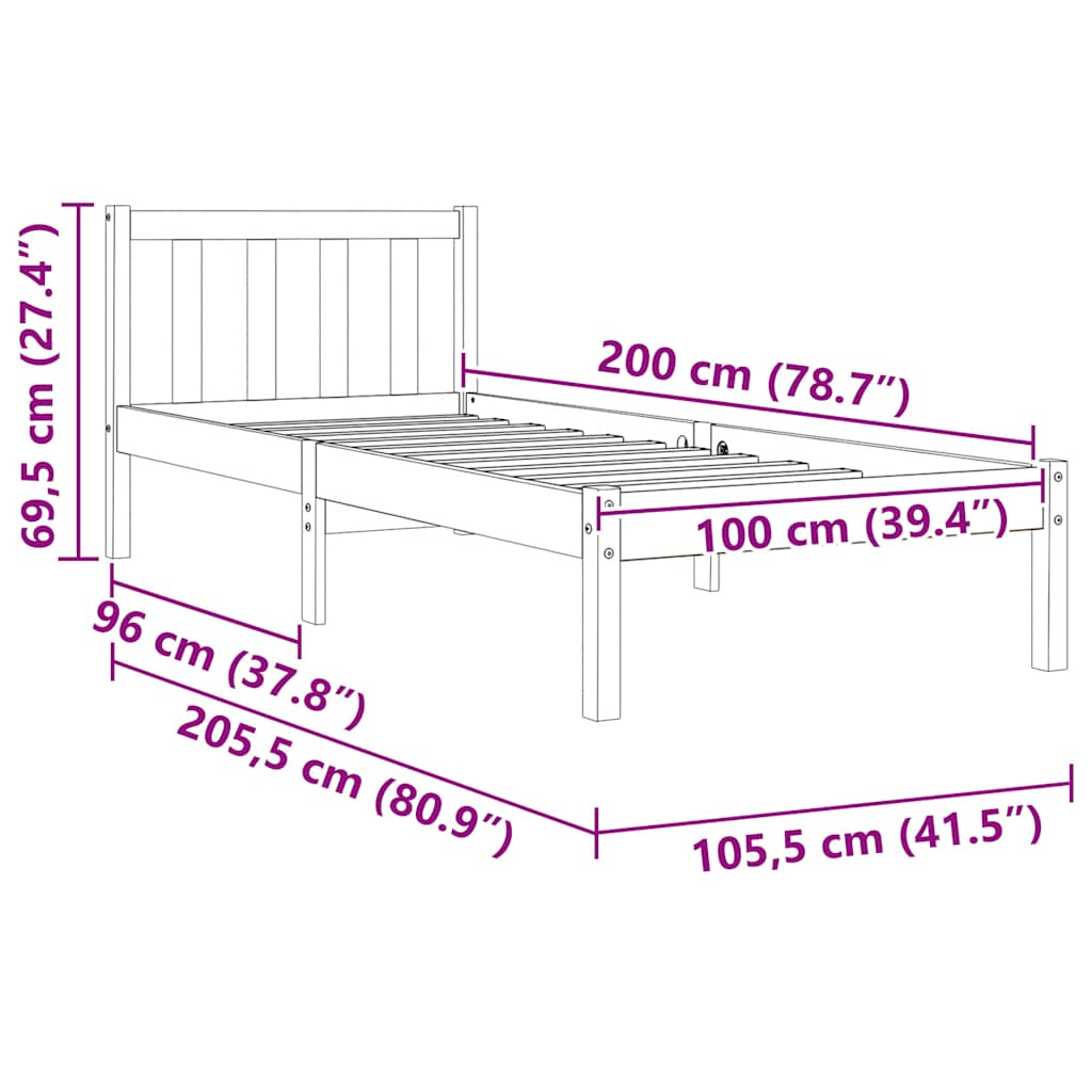 vidaXL Bed Frame without Mattress Wax Brown 100x200 cm Solid Wood Pine
