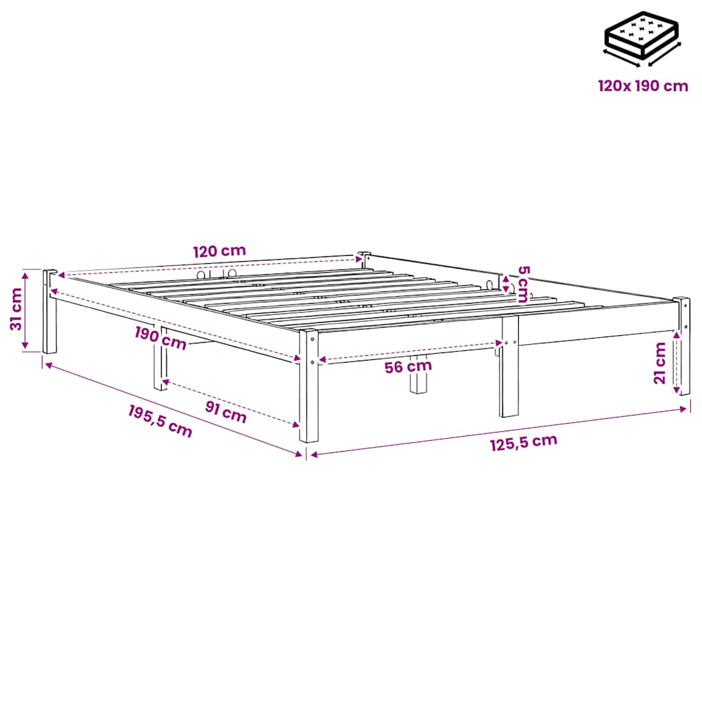vidaXL Bed Frame without Mattress Wax Brown 120x190 cm Solid Wood Pine