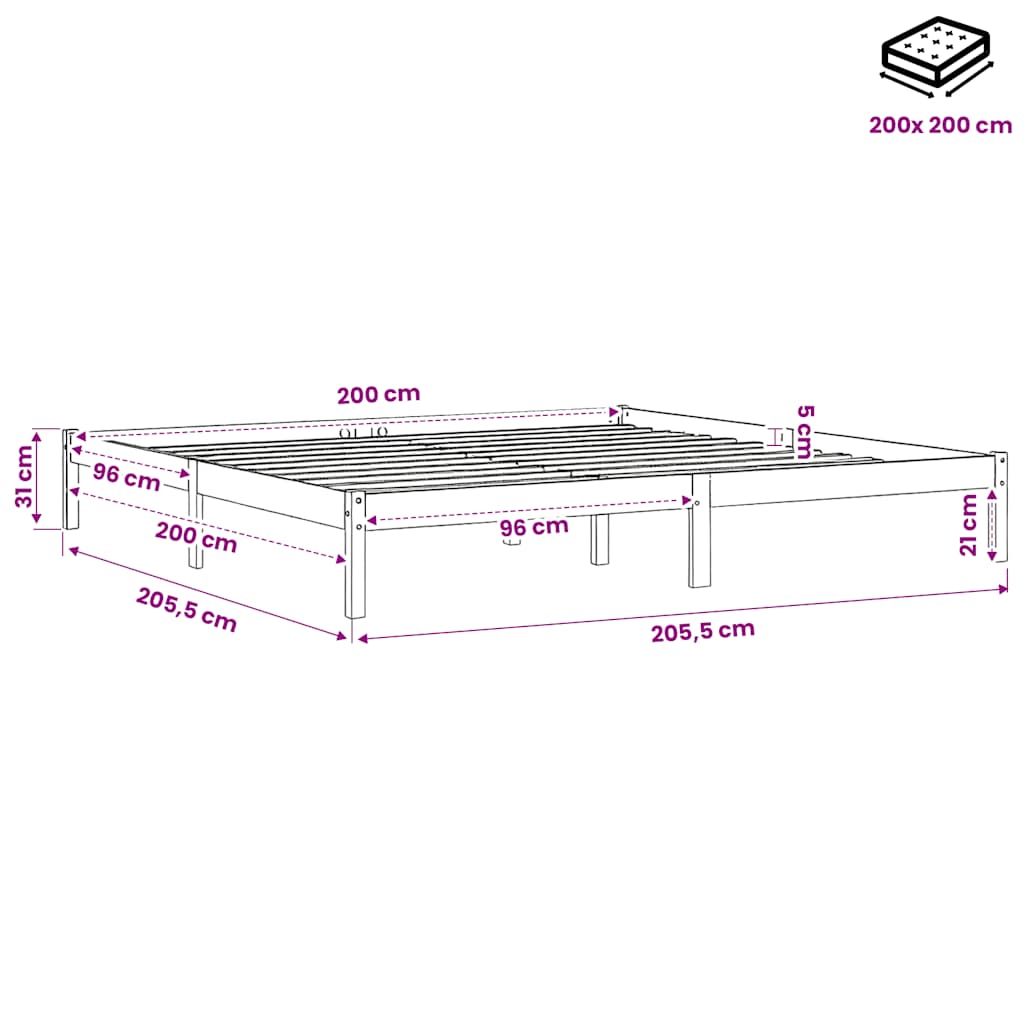 vidaXL Bed Frame without Mattress Wax Brown 200x200 cm Solid Wood Pine