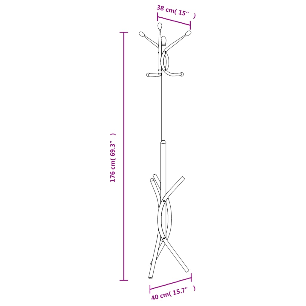 vidaXL Coat Stand Black 176 cm Powder-coated Iron