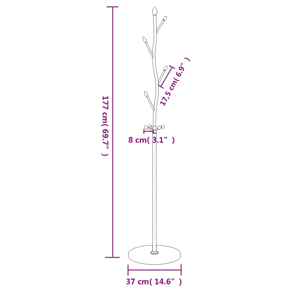 vidaXL Coat Stand Black 177 cm Powder-coated Iron