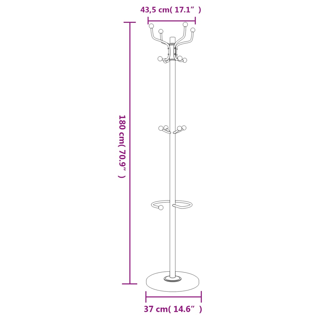 vidaXL Coat Stand with Umbrella Holder Black 180 cm Powder-coated Iron
