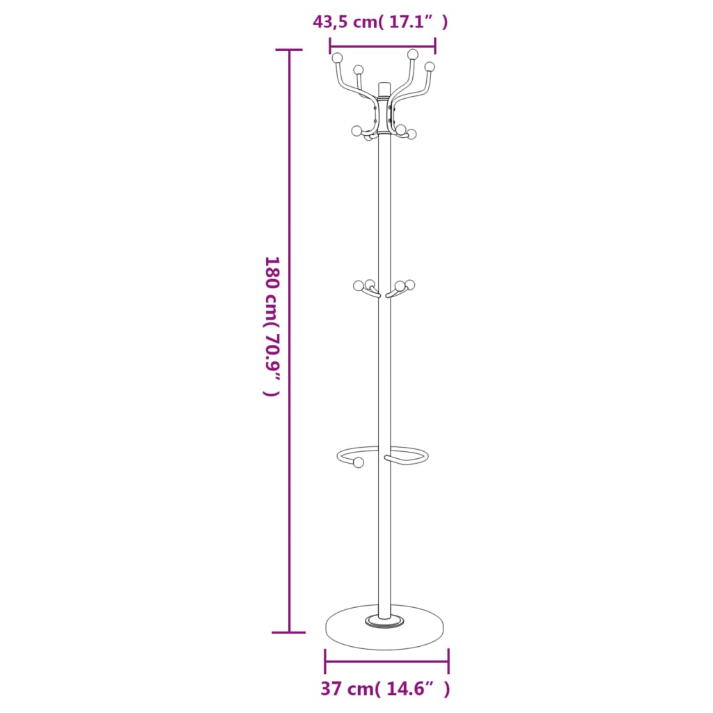 vidaXL Coat Stand with Umbrella Holder White 180 cm Powder-coated Iron