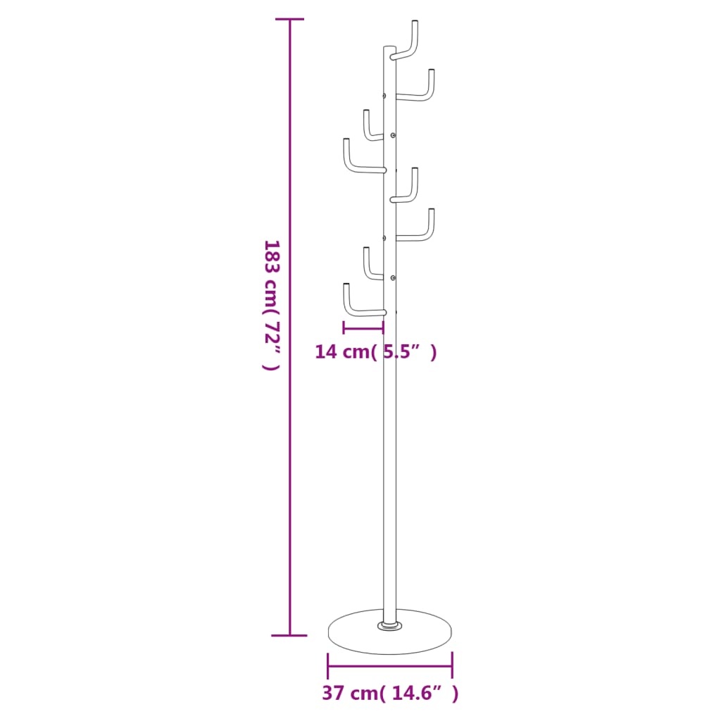 vidaXL Coat Stand White 183 cm Powder-coated Iron