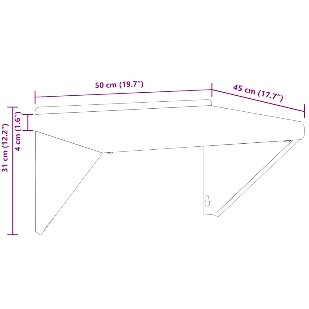 vidaXL Wall Shelf 50x45x31 cm Silver Stainless Steel