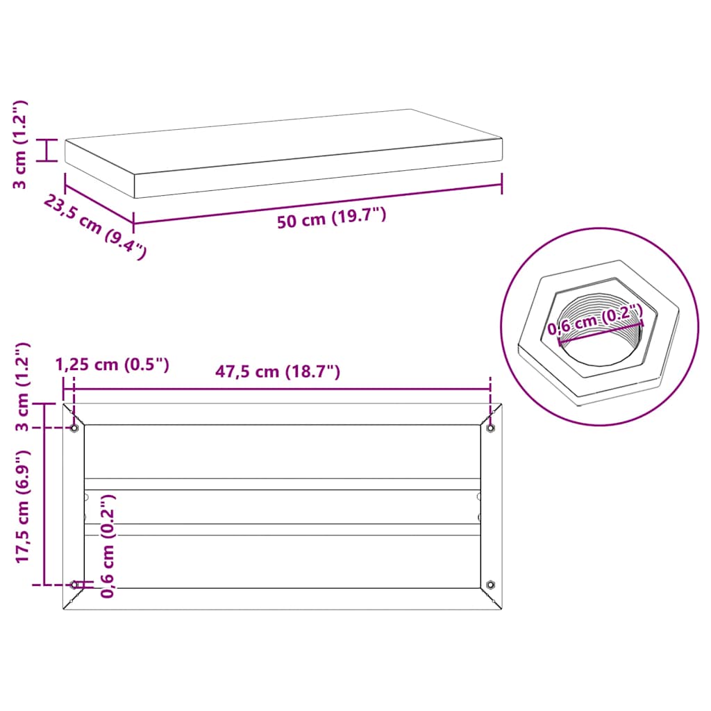 vidaXL Wall Shelves 2 pcs 50x23.5 cm Silver Stainless Steel