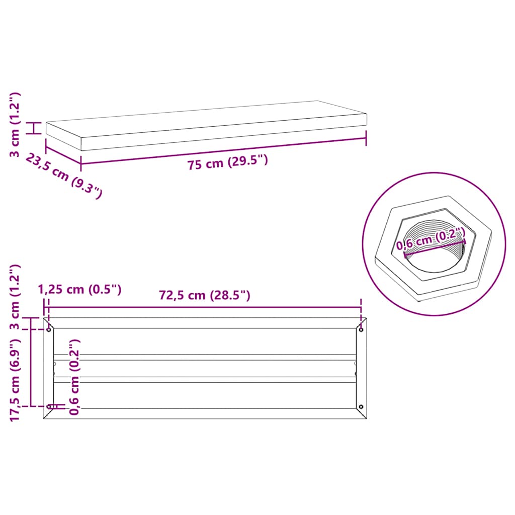 vidaXL Wall Shelves 2 pcs 75x23.5 cm Black Stainless Steel