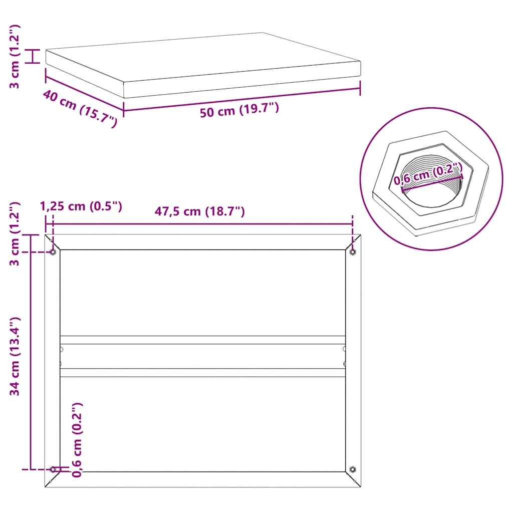 vidaXL Wall Shelves 2 pcs 50x40 cm Black Stainless Steel