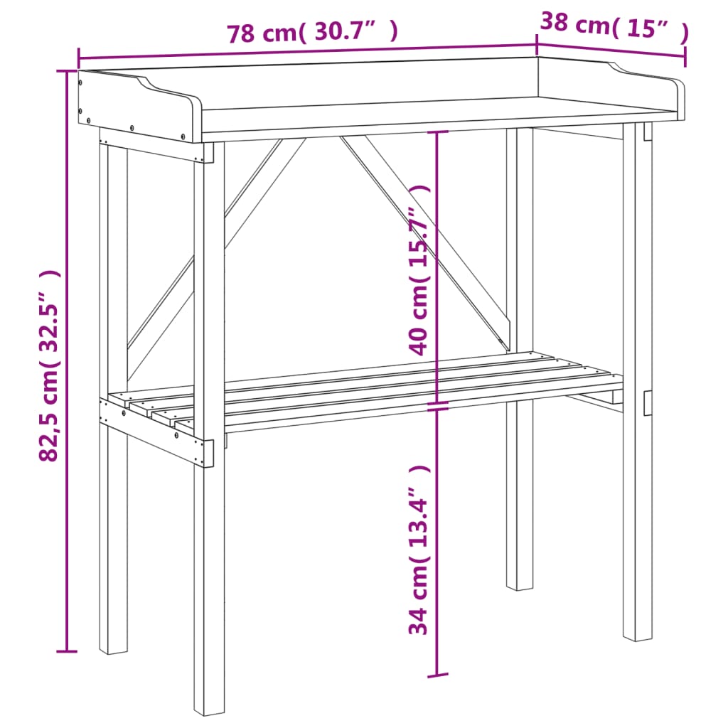vidaXL Plant Table with Shelf Grey 78x38x82,5 cm Solid Wood Fir