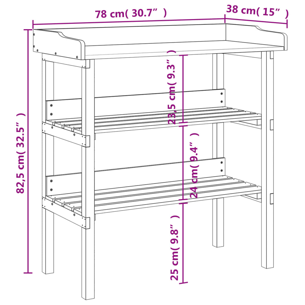 vidaXL Plant Table with Shelves 78x38x82.5 cm Solid Wood Fir