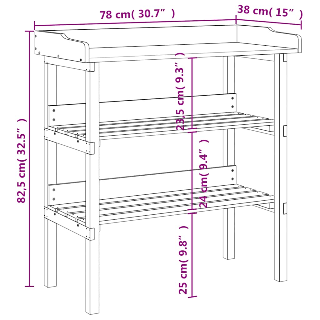 vidaXL Plant Table with Shelves Brown 78x38x82,5 cm Solid Wood Fir