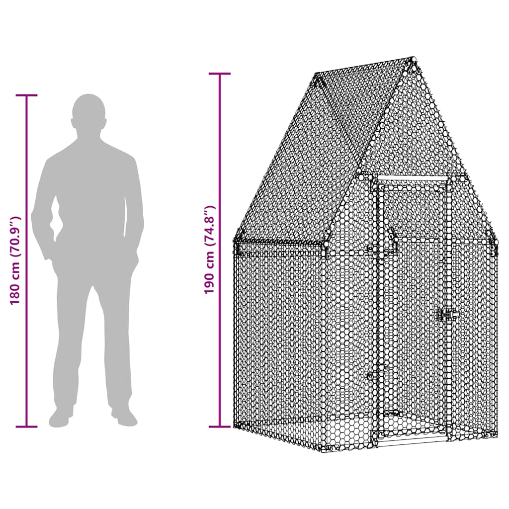 vidaXL Chicken Cage Silver 100x100x190 cm Galvanised Steel