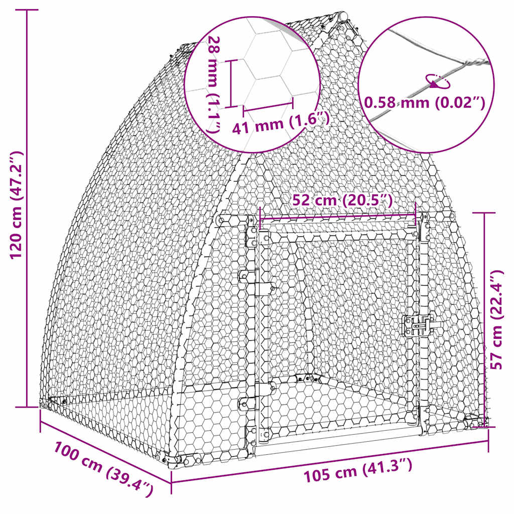 vidaXL Chicken Cage Silver 100x105x120 cm Galvanised Steel