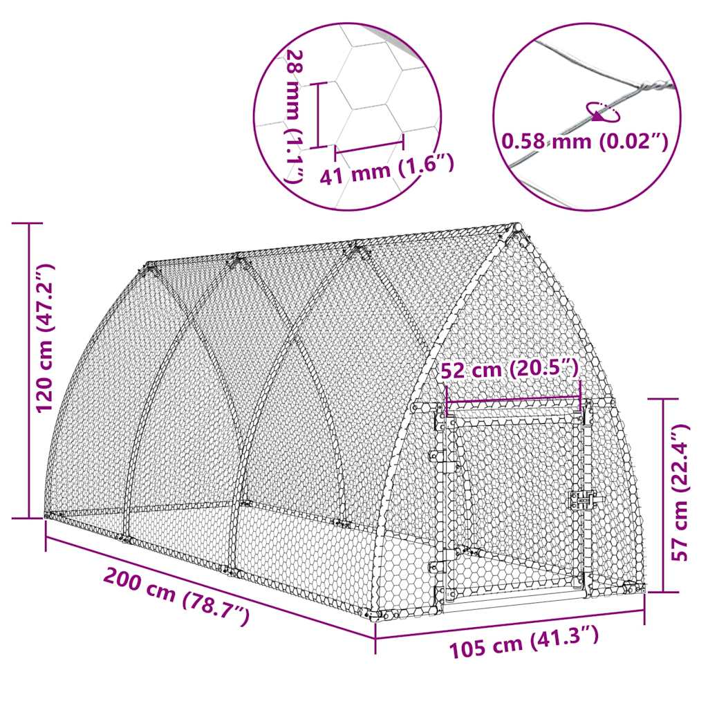 vidaXL Chicken Cage Silver 300x105x120 cm Galvanised Steel