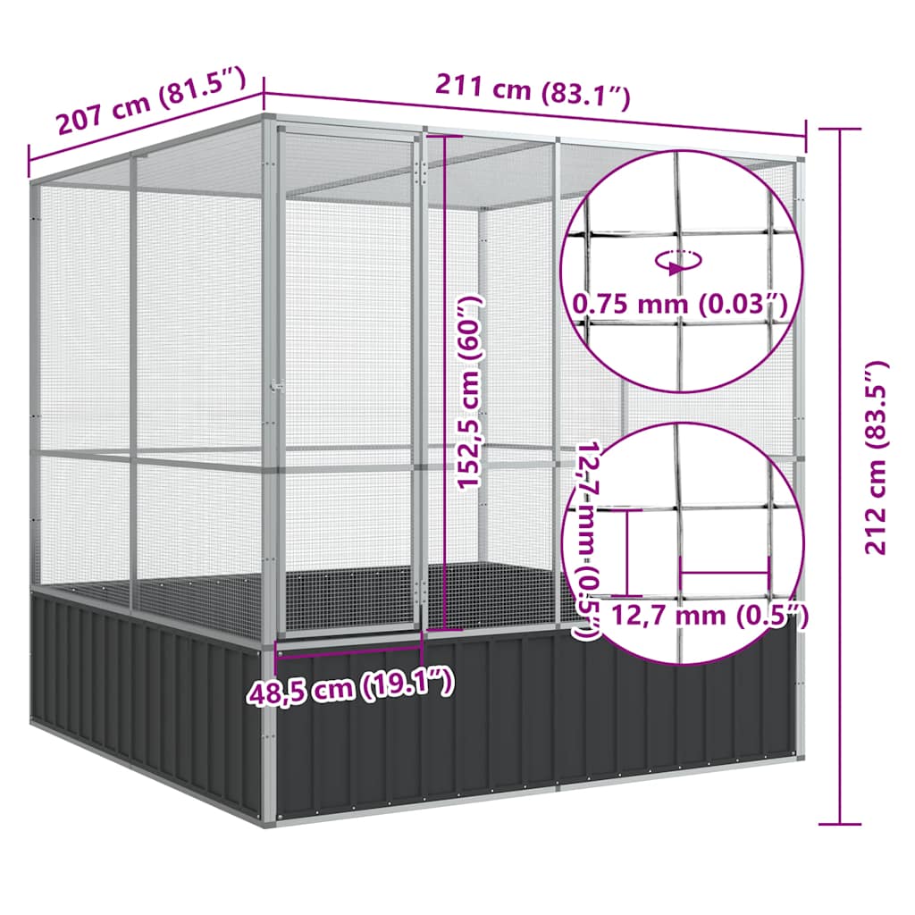 vidaXL Aviary Silver 211x207x212 cm Steel