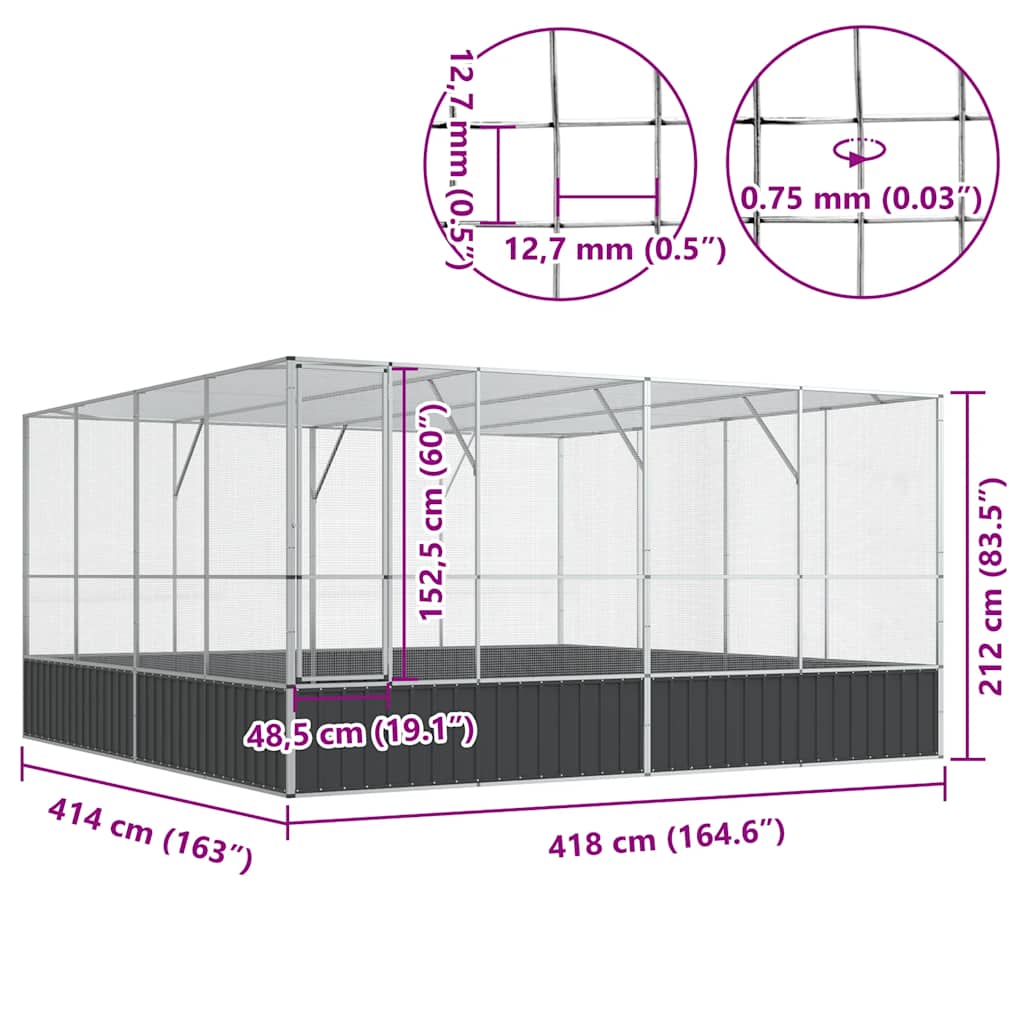 vidaXL Aviary Silver 418x414x212 cm Steel