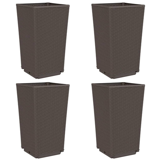 vidaXL Garden Planters 4 pcs Brown 32.5x32.5x57 cm PP