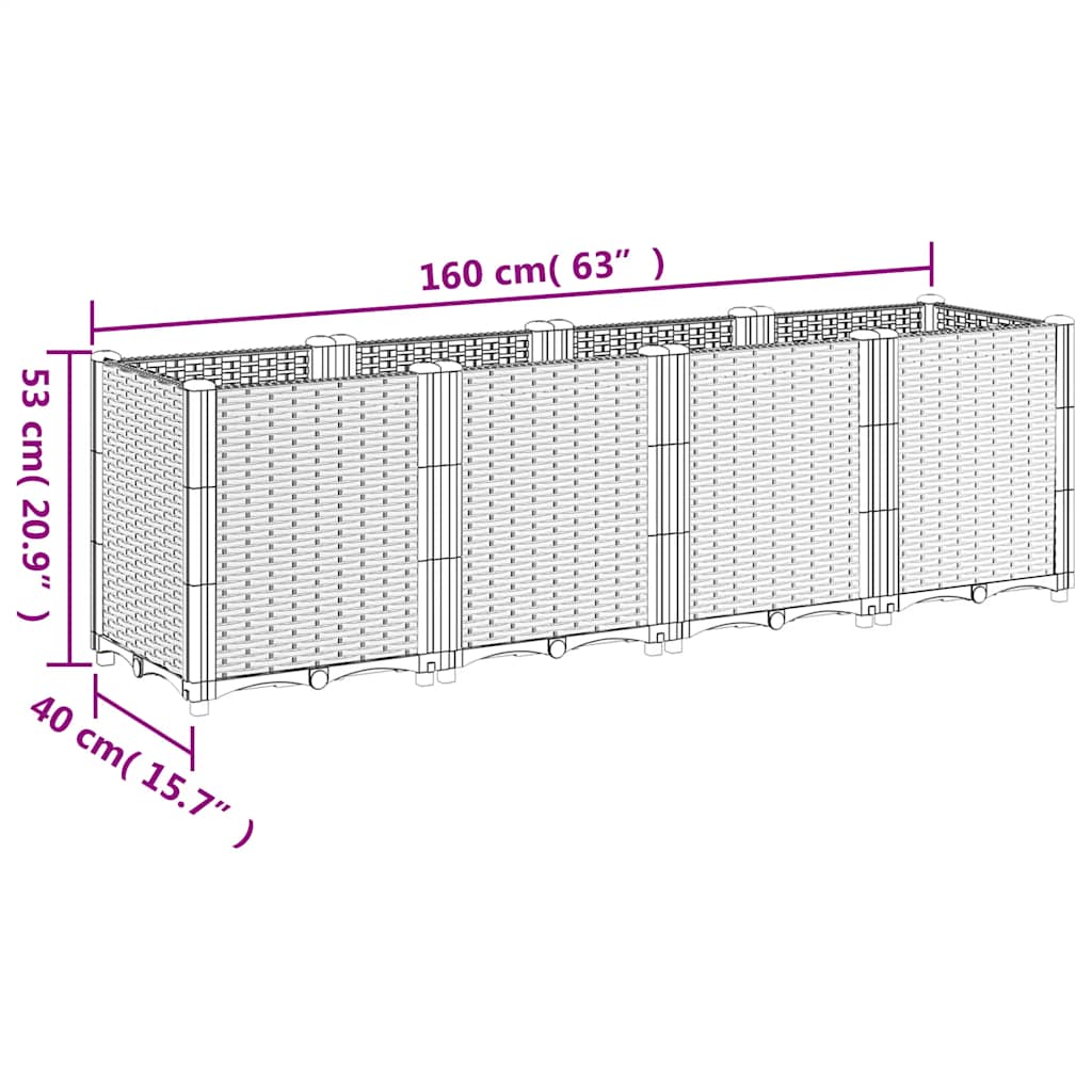 vidaXL Garden Planter Blue Grey 160x40x53 cm PP