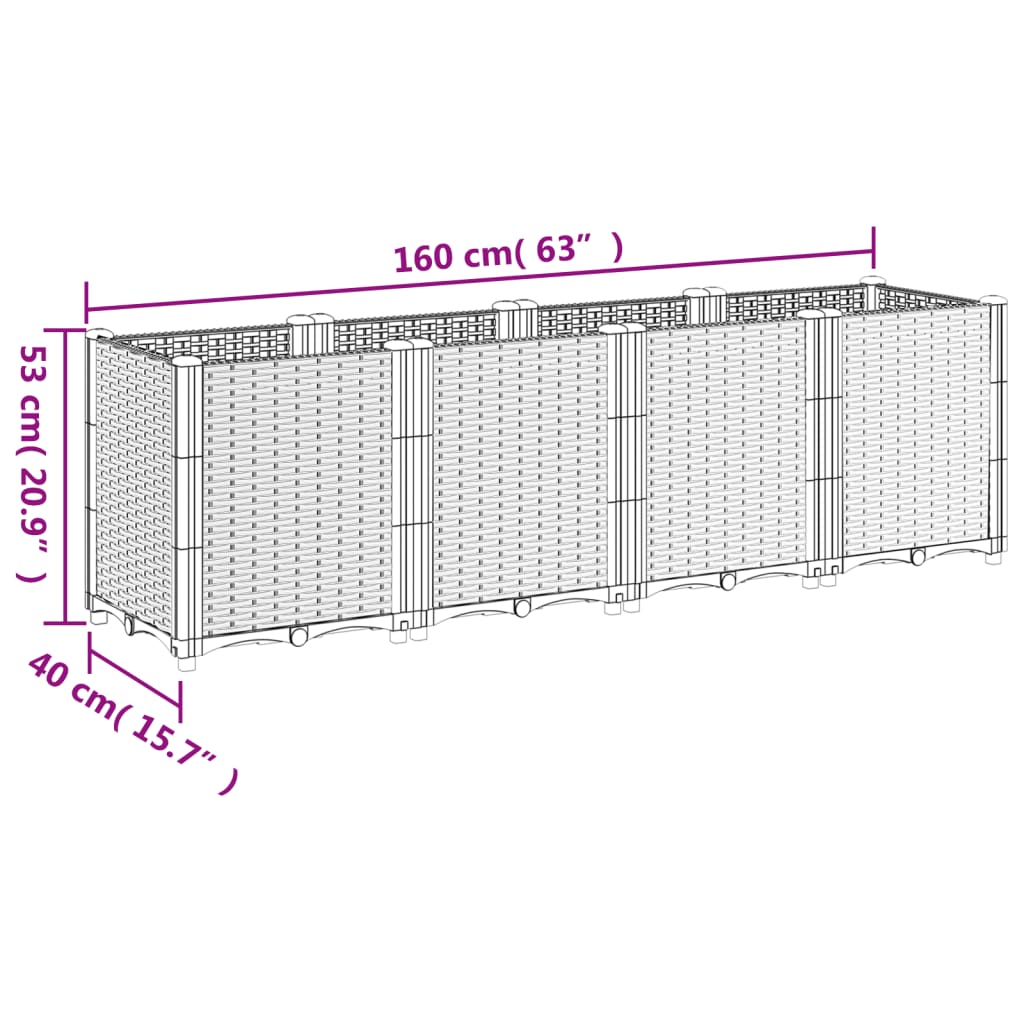 vidaXL Garden Planter Black 160x40x53 cm PP