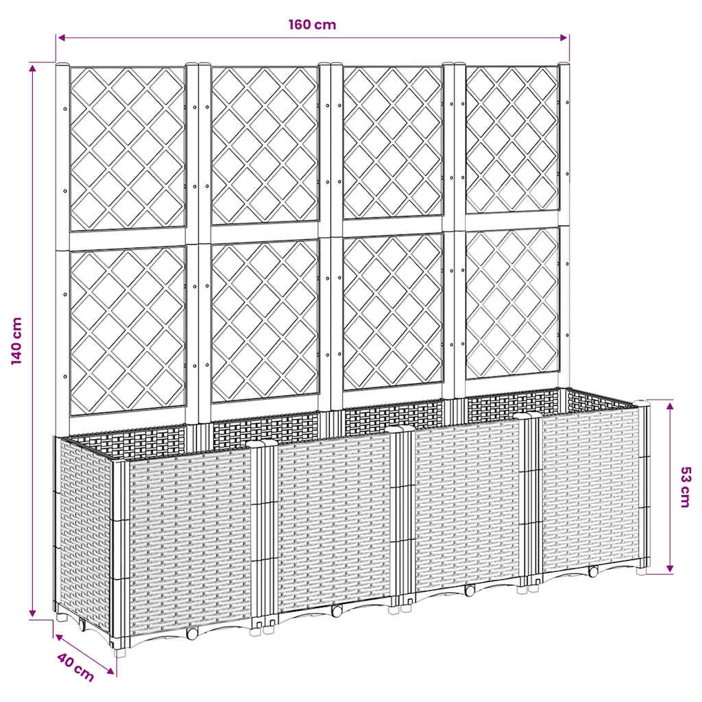 vidaXL Garden Planter with Trellis Blue Grey 160x40x140 cm PP