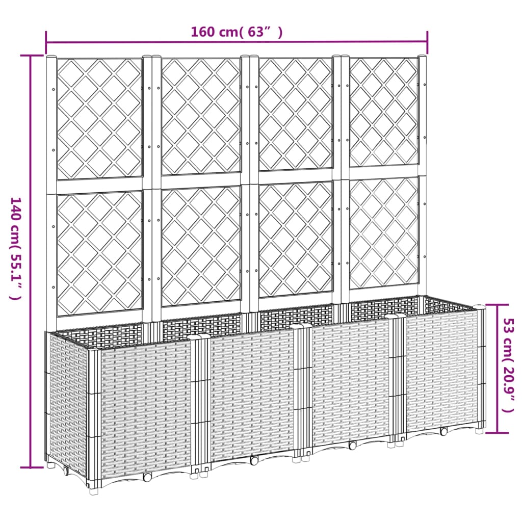 vidaXL Garden Planter with Trellis Light Grey 160x40x140 cm PP
