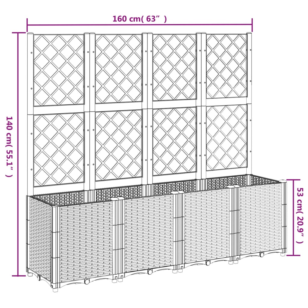 vidaXL Garden Planter with Trellis White 160x40x140 cm PP